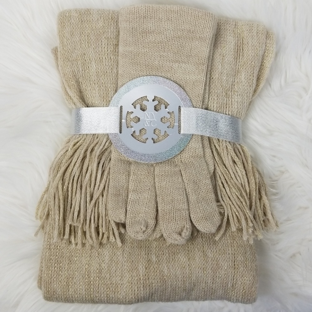 New York & Company Tan Scarf & Glove Set